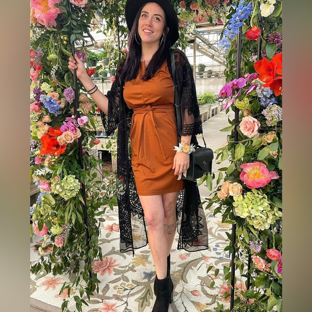 Rust Tie Waist Dress with Pockets